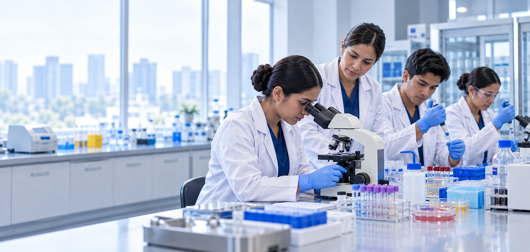 Estudiantes trabajando en un laboratorio clínico.
